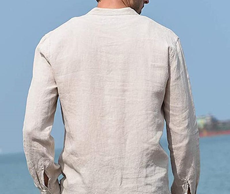 Men's Linen Long Sleeve Henley Shirt